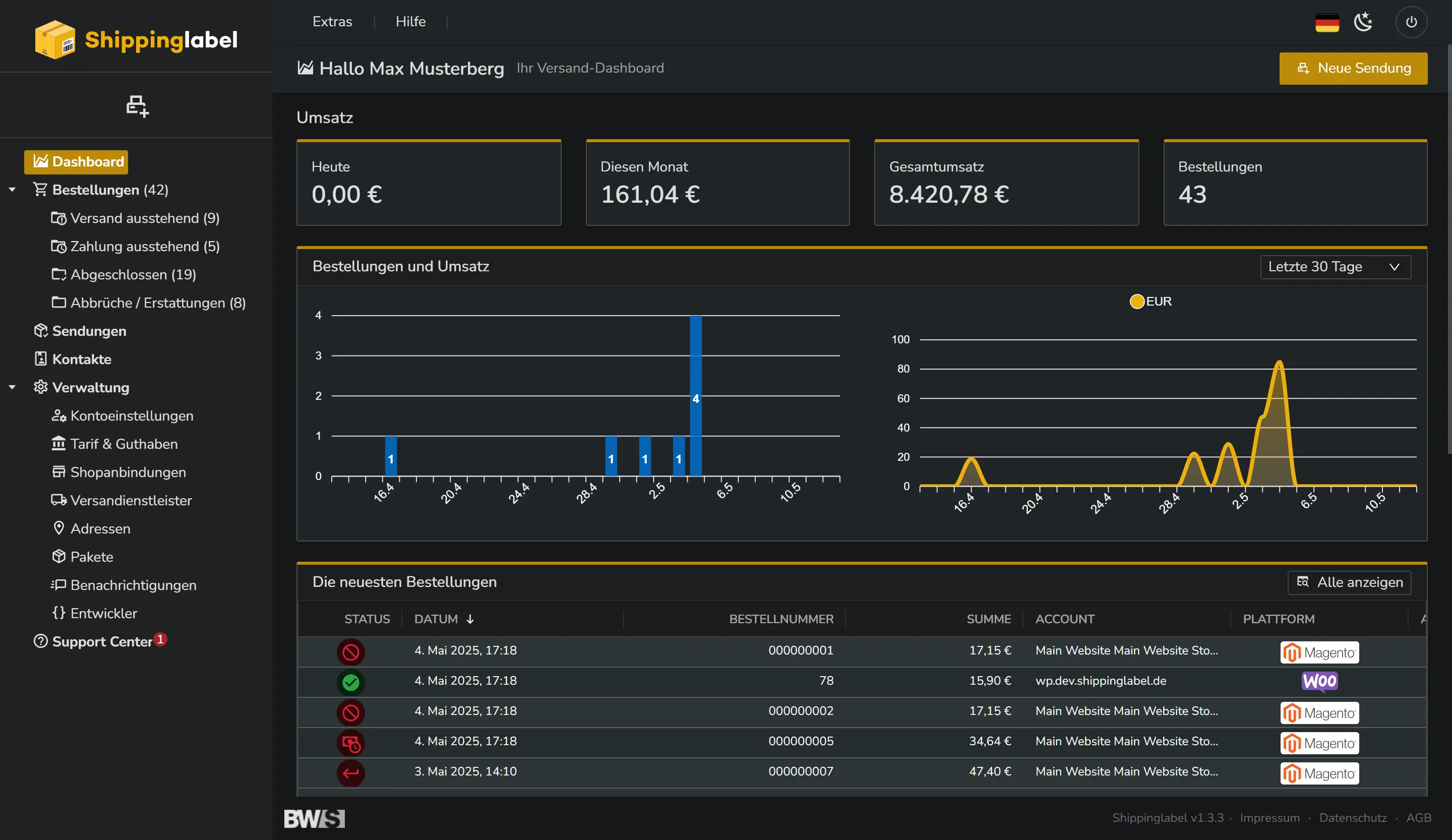 Shippinglabel dark mode screenshot